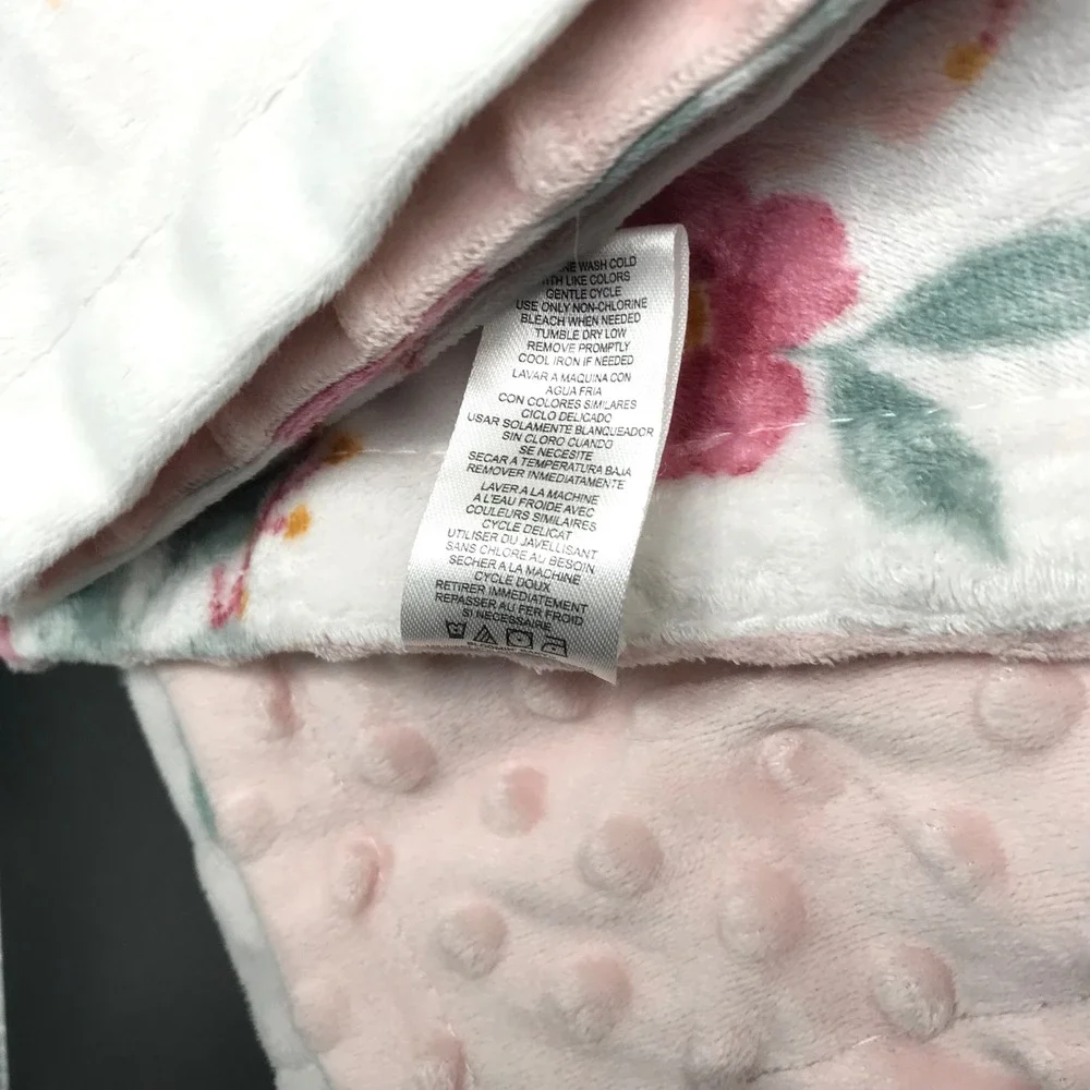 Catherine Malandrino Floral Baby Blanket Pink Minky Dot Rose Print Nursery White